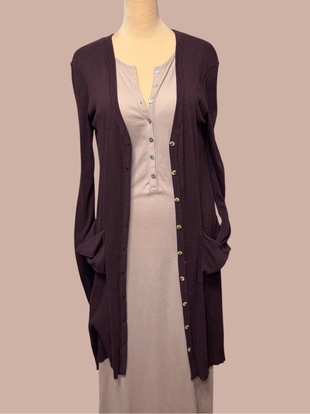 Free People Beach El Topo Long Sleeve Henley Maxi Dress in Dusty Rose